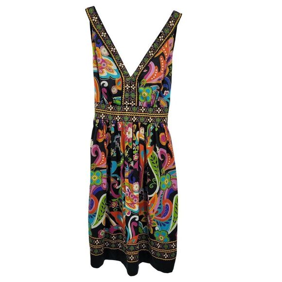 Whimsical Multicolor Silky Mini Dress Sz S Tie Waist Fairycore Party Vibrant - Picture 6 of 12